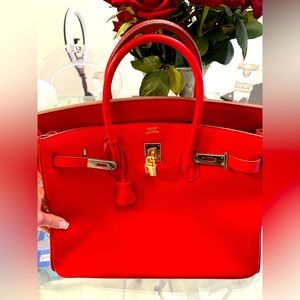 Red Tote Designer Inspired Kelly bag New
